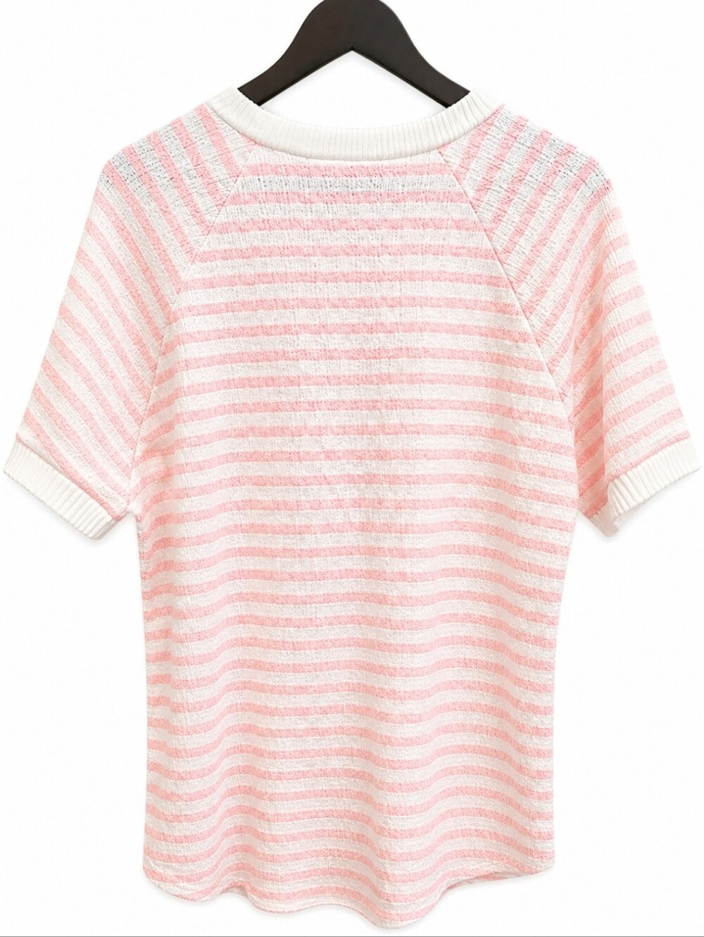 7th Ray Pink White Striped Short Sleeve Sweater Sz Sm - Picture 5 of 6